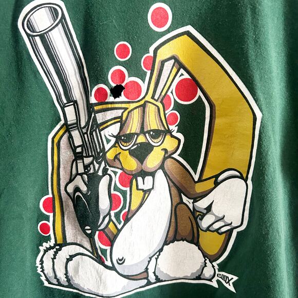 VNTG GAT Gypsy & Thieves Rave Skateboard 90s Bunny Green Shirt Sz L DISTRESSED - Picture 3 of 12